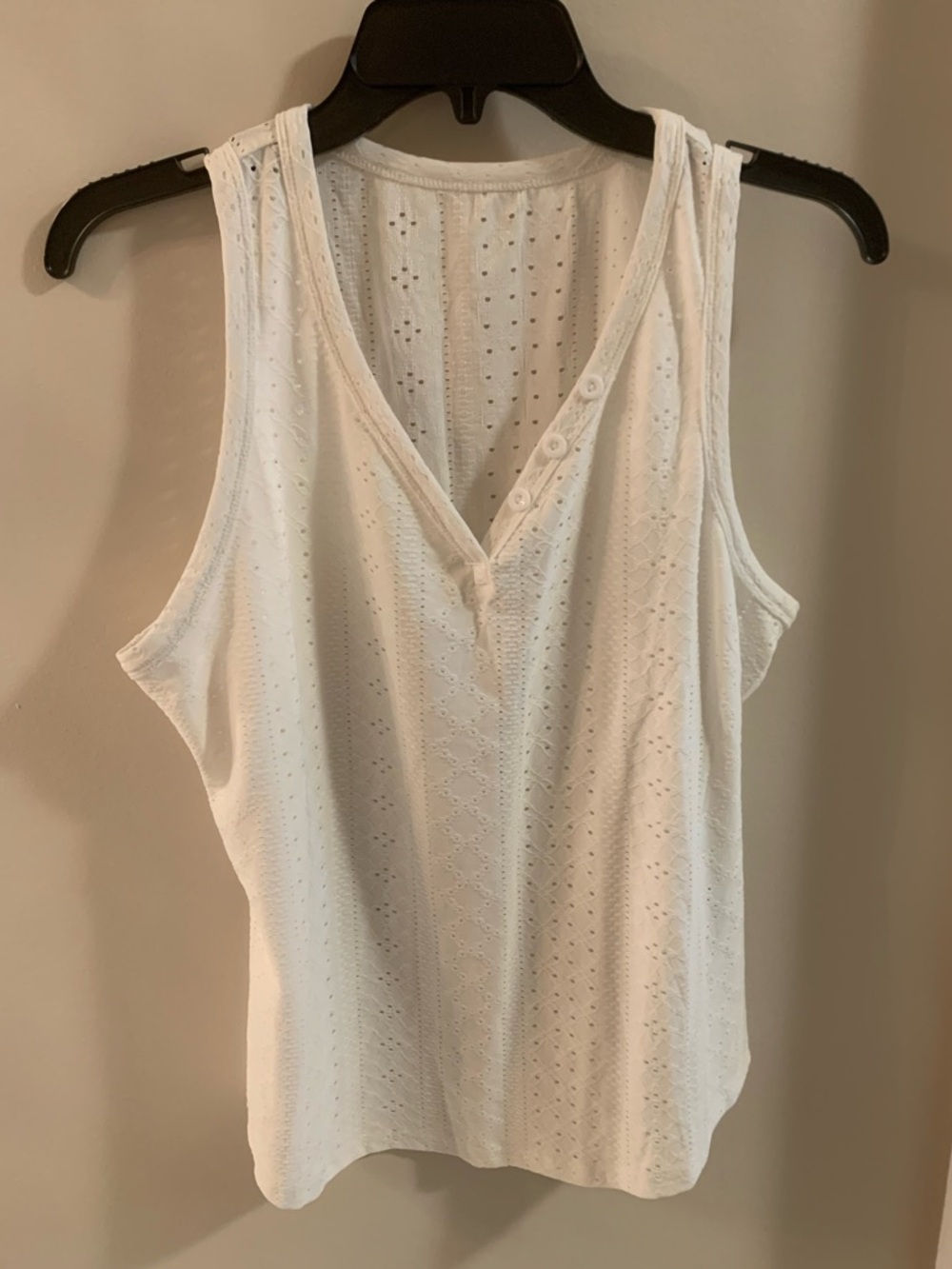 SHEIN White Eyelet Henley V-Neck Tank Top size Large summer festival fairycore